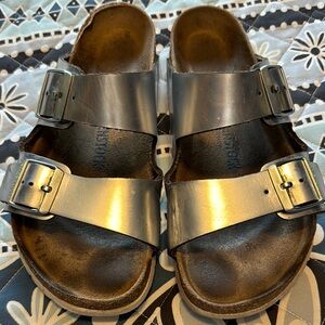 Silver Birkenstocks size 10
